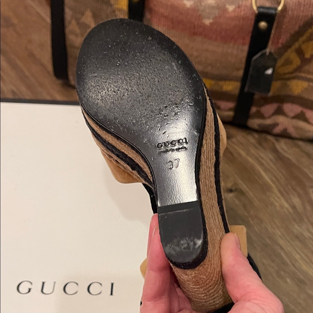 Gucci Tan and Black Espadrille Wedges - Picture 3 of 12